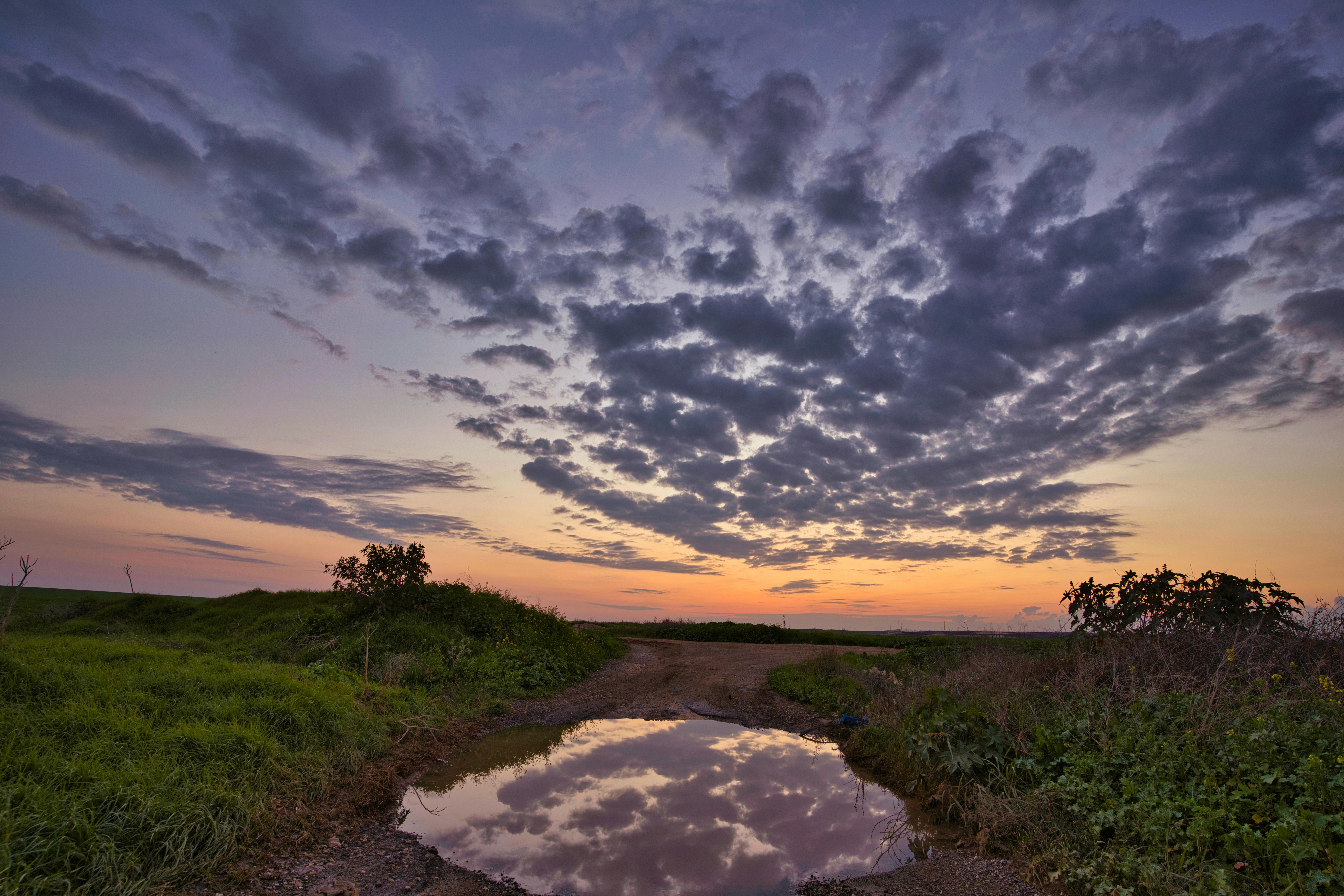 שקיעה דרמטית והשתקפות בשלולית | Dramatic Sunset and Puddle Reflection
